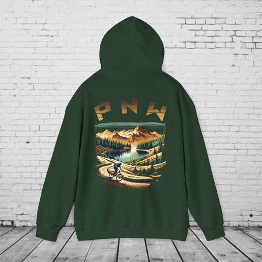 PNW Mountain Biking Hoodie – Retro Pacific Northwest MTB Adventure Sweatshirt