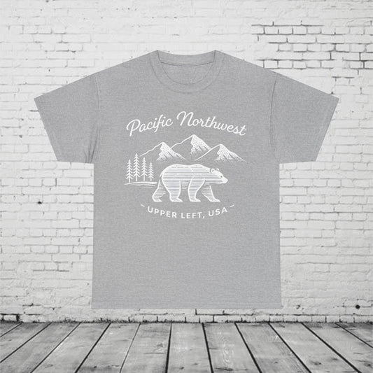 Pacific Northwest Bear Shirt - Minimalist PNW Graphic Tee, Upper Left USA, Unisex Heavy Cotton T-Shirt