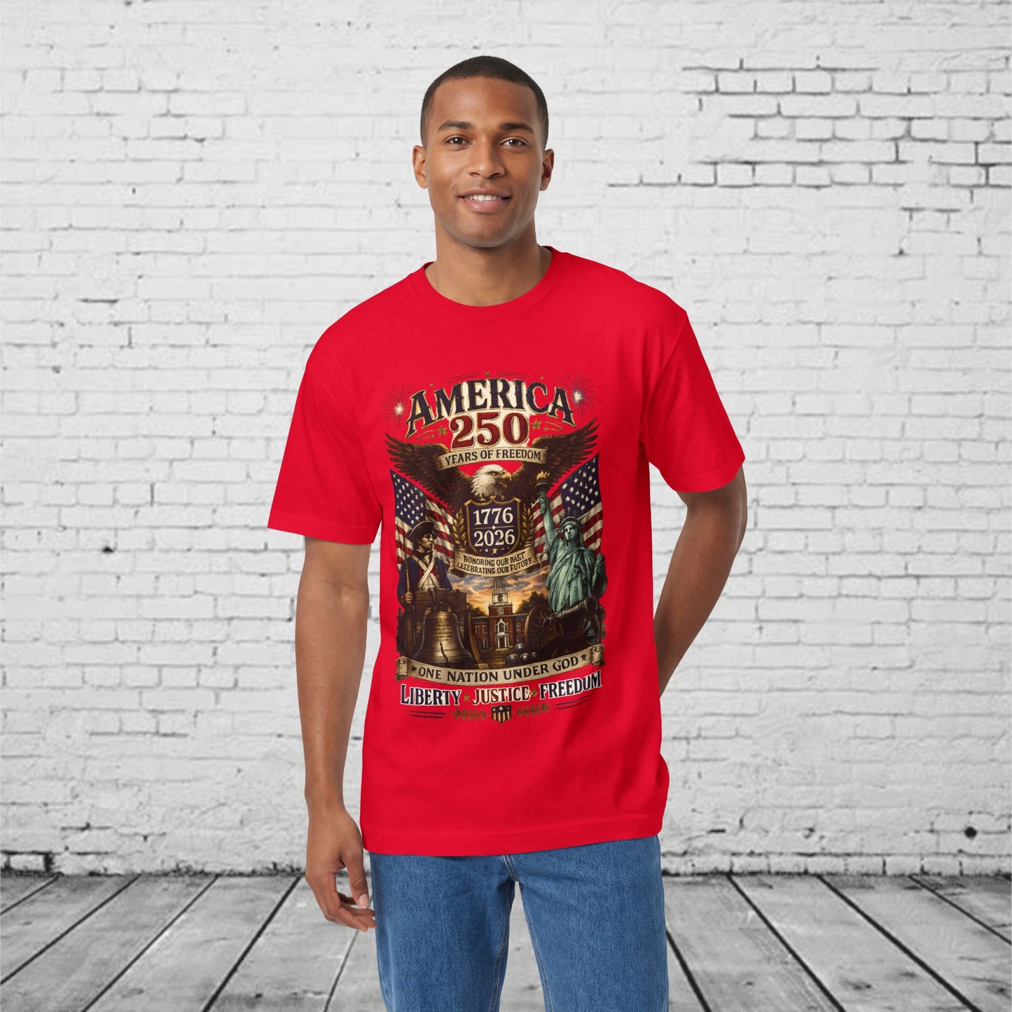 America 250 Patriotic T-Shirt | 1776–2026 Eagle, Liberty Bell & Statue of Liberty Tee | One Nation Under God Semiquincentennial Unisex Shirt