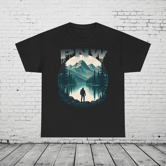 PNW Mountain Hiking Shirt, Pacific Northwest Nature Tee, Wilderness Adventure Graphic T-Shirt, Outdoors Landscape Unisex Top