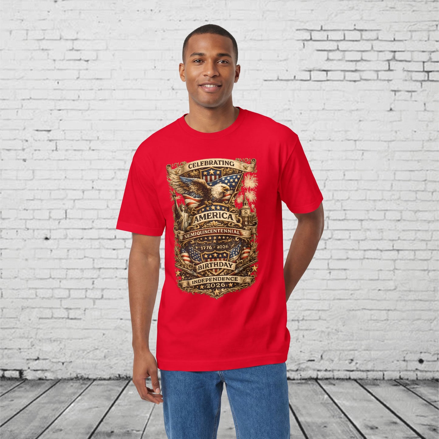 America 250 Semiquincentennial Patriotic T-Shirt | 250 Years of Freedom Eagle, Statue of Liberty & Independence Hall Tee | Independence Day 2026 Unisex Shirt