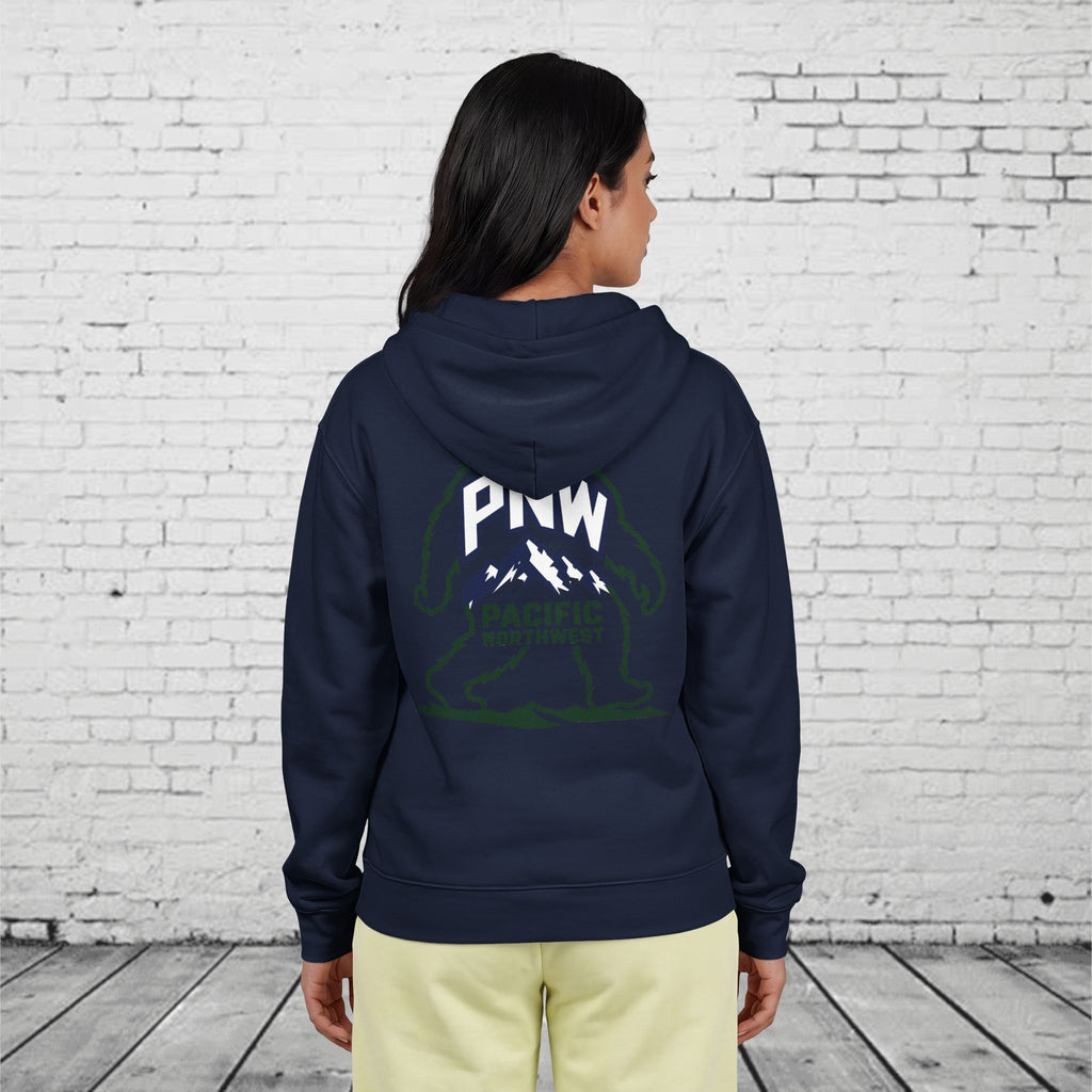 PNW Sasquatch Full Zip Hoodie – Pacific Northwest Bigfoot Mountain Graphic Sweatshirt