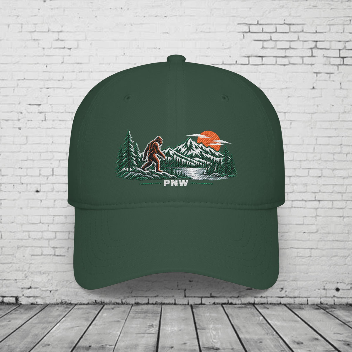 PNW Sasquatch Embroidered Low Profile Cap – Pacific Northwest Bigfoot Mountain Hat