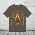 Virgin Mary Graphic T-Shirt - 'From Nothing to Something' Design with Roses & Halo Unisex Jersey Short Sleeve Tee