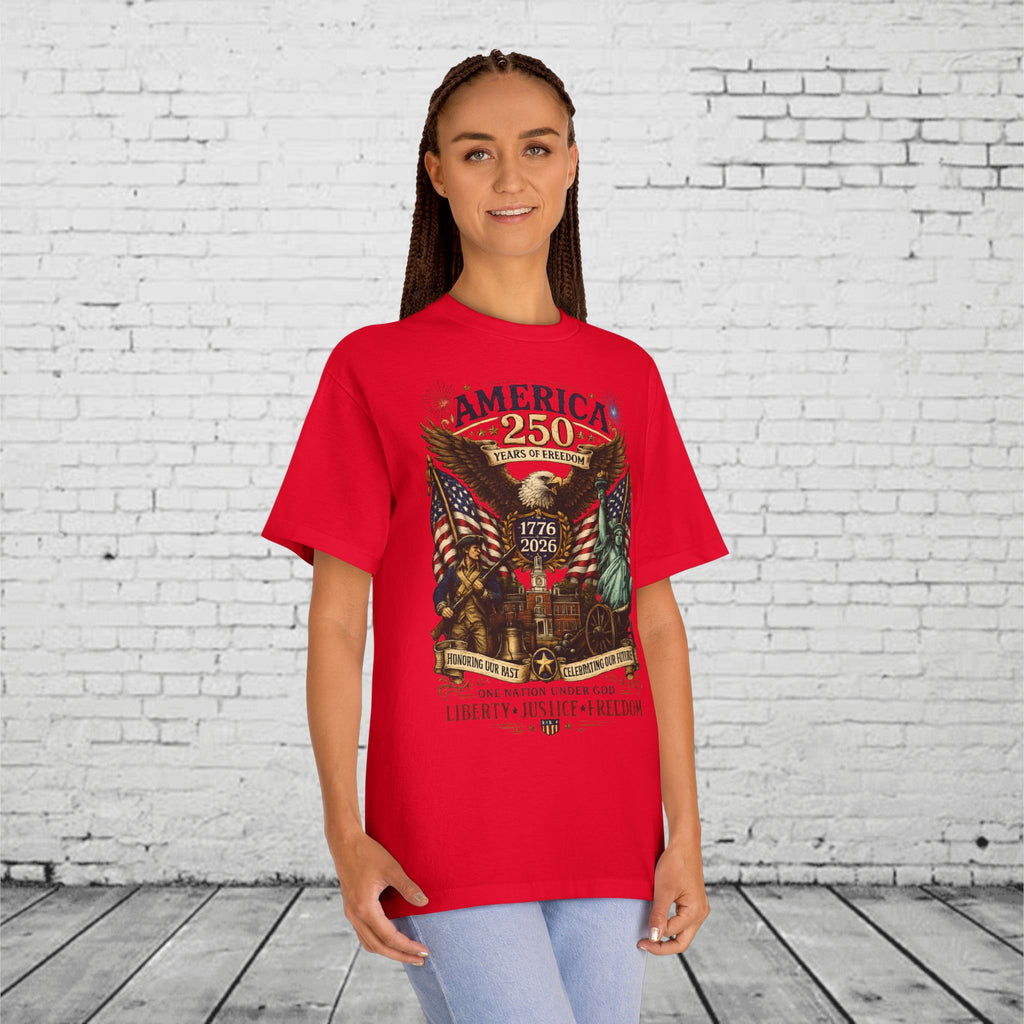 America 250 Patriotic T-Shirt | 1776–2026 Eagle, Liberty Bell & Statue of Liberty Graphic Tee | Semiquincentennial Unisex Shirt
