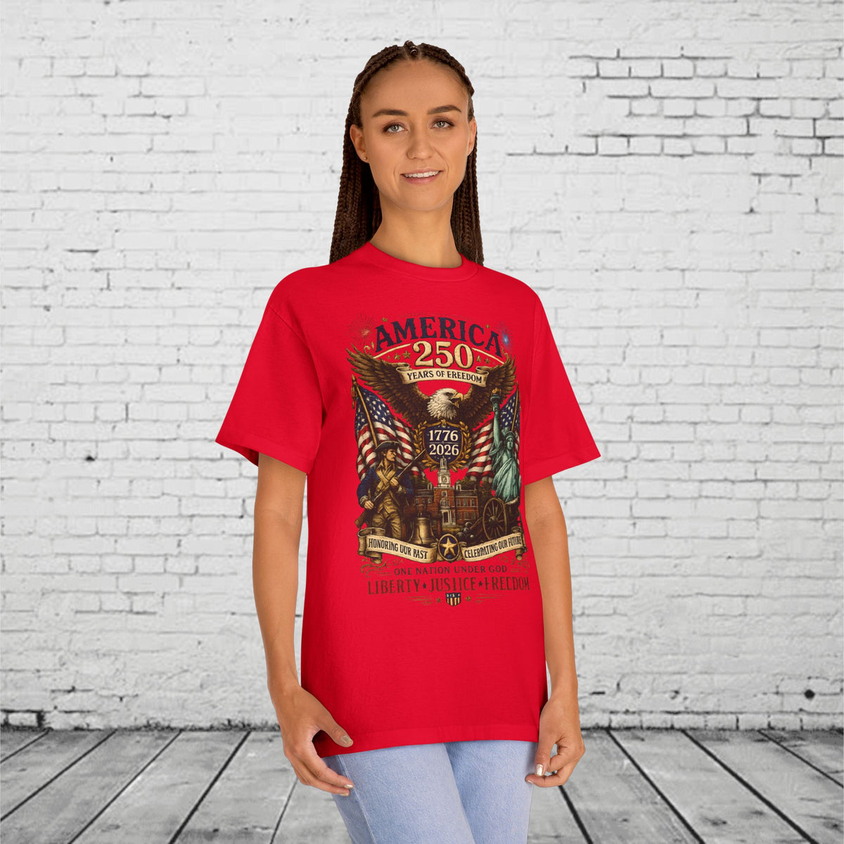 America 250 Patriotic T-Shirt | 1776–2026 Eagle, Liberty Bell & Statue of Liberty Graphic Tee | Semiquincentennial Unisex Shirt