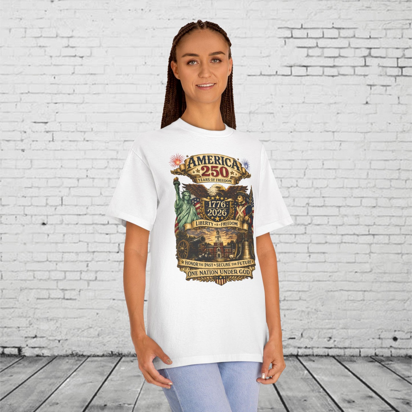 America 250 Patriotic T-Shirt | 1776–2026 Eagle, Revolutionary Soldier & Statue of Liberty Tee | One Nation Under God Semiquincentennial Unisex Shirt