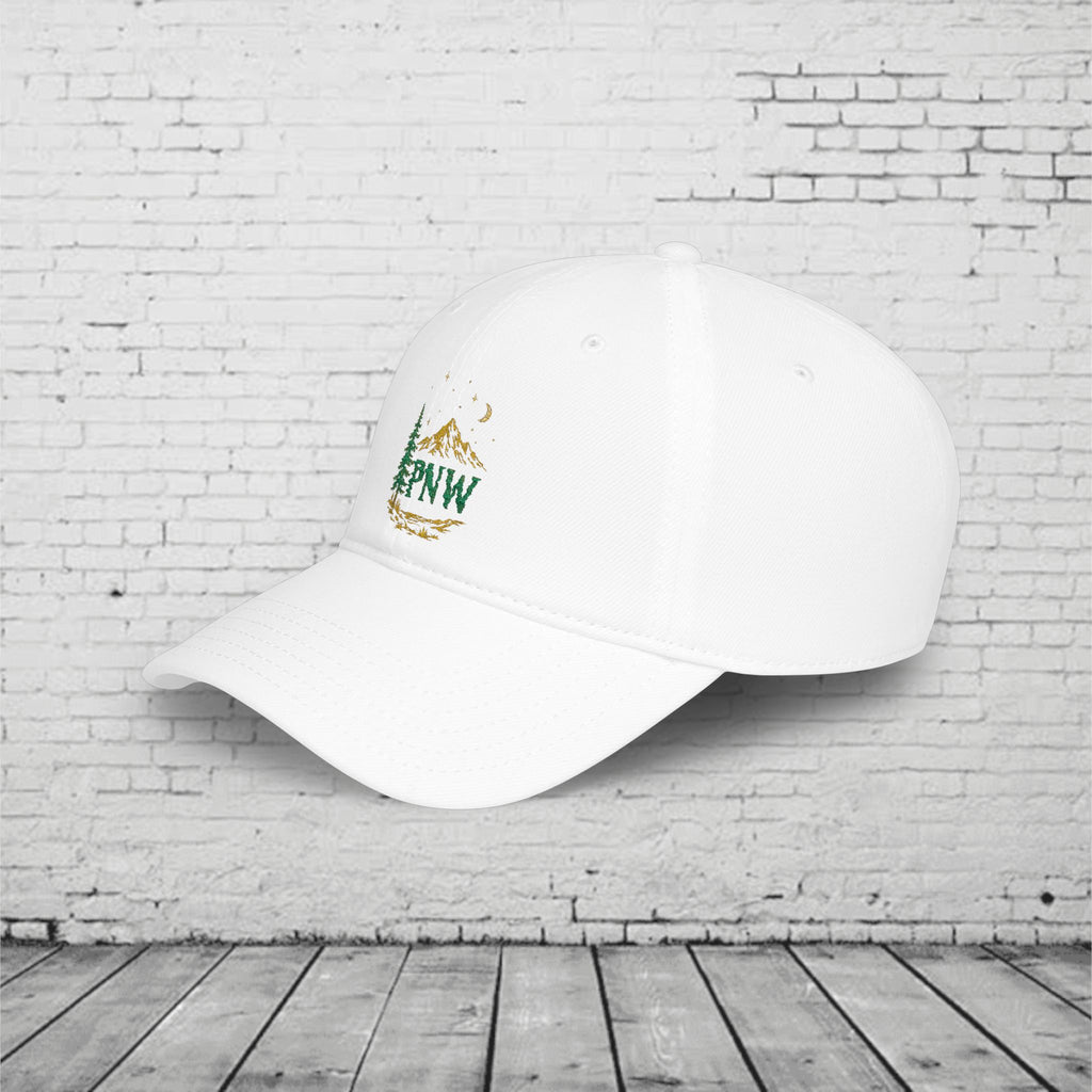 PNW Mountain & Pine Tree Baseball Cap | Pacific Northwest Outdoor Adventure Hat with Hidden Sasquatch