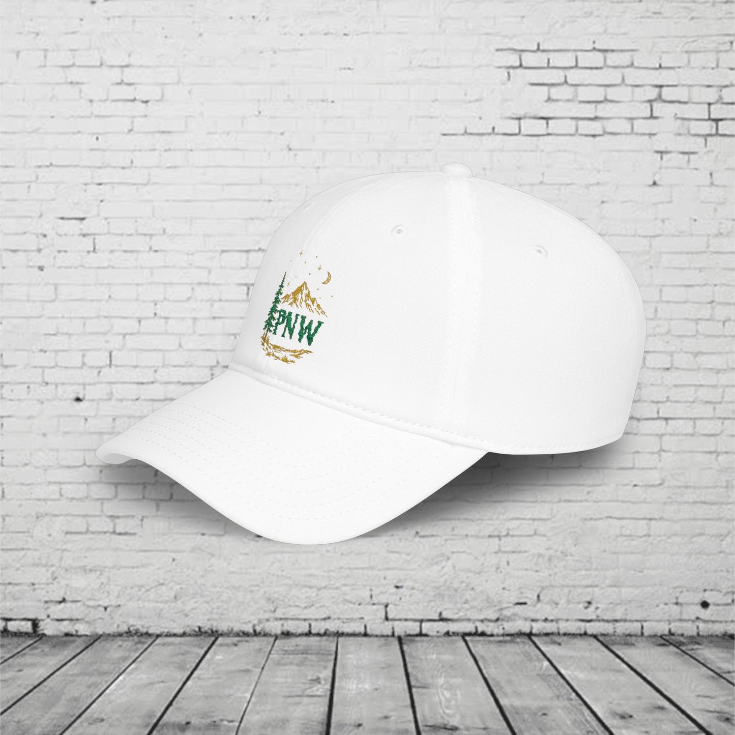 PNW Mountain & Pine Tree Baseball Cap | Pacific Northwest Outdoor Adventure Hat with Hidden Sasquatch