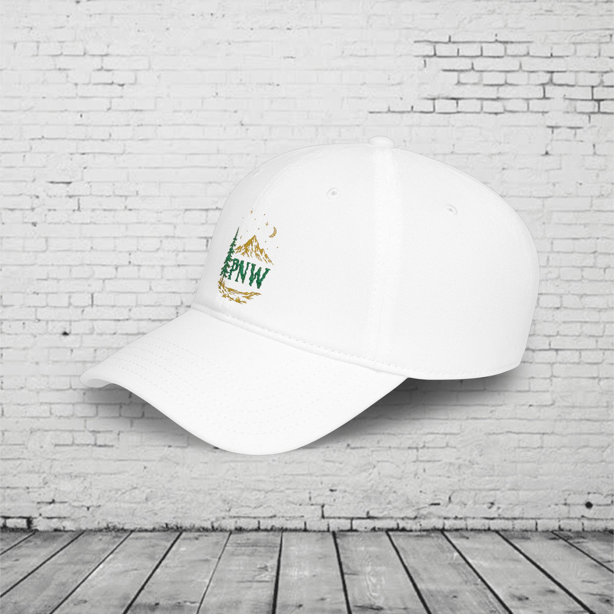 PNW Mountain & Pine Tree Baseball Cap | Pacific Northwest Outdoor Adventure Hat with Hidden Sasquatch