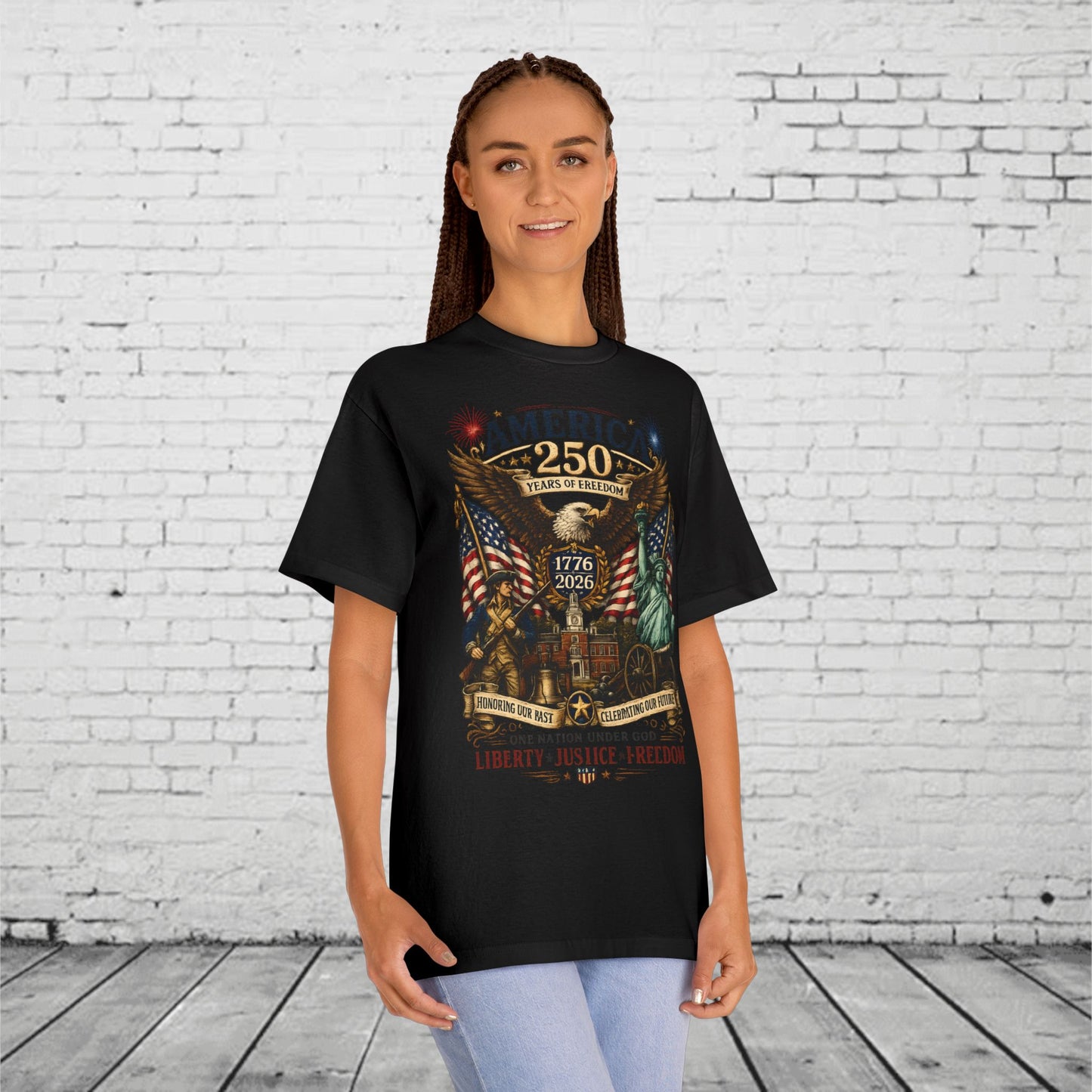 America 250 Patriotic T-Shirt | 1776–2026 Eagle, Liberty Bell & Statue of Liberty Graphic Tee | Semiquincentennial Unisex Shirt
