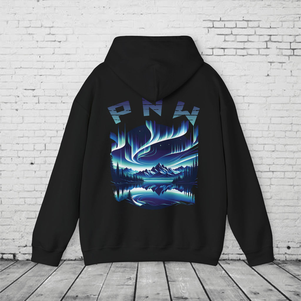 PNW Northern Lights Hoodie – Pacific Northwest Aurora Borealis Sweatshirt | Unisex Heavy Blend