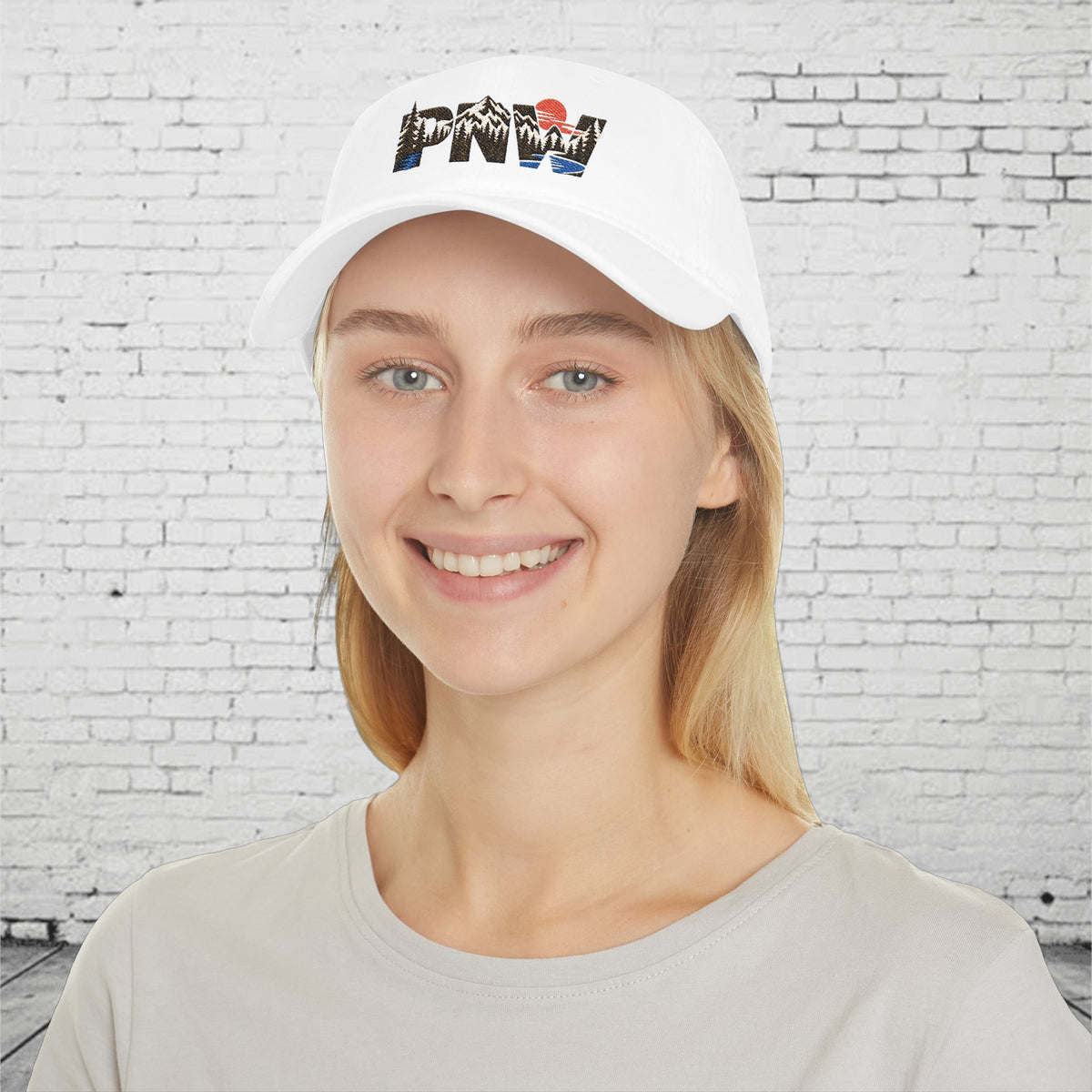 PNW Landscape Embroidered Low Profile Cap – Pacific Northwest Mountain Forest Dad Hat