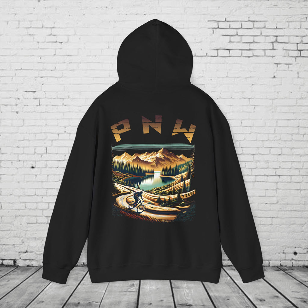 PNW Mountain Biking Hoodie – Retro Pacific Northwest MTB Adventure Sweatshirt