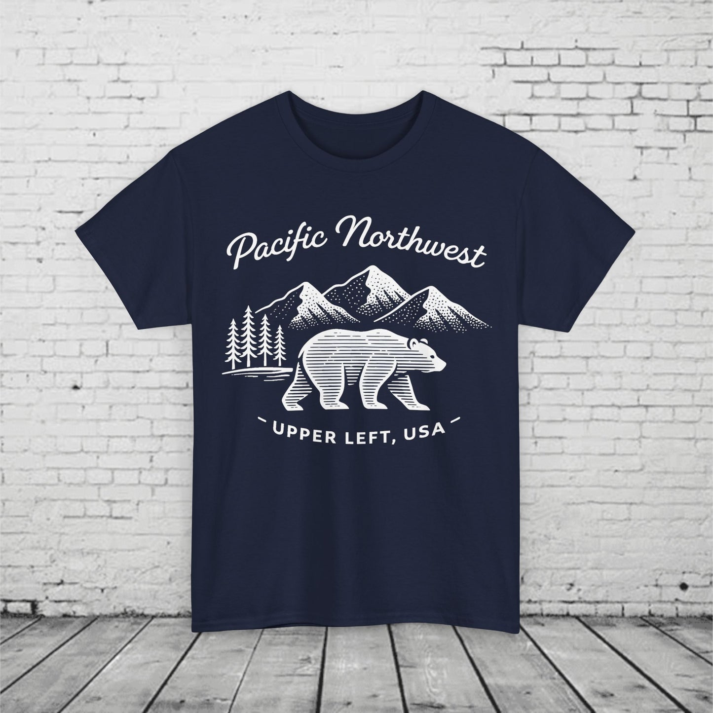 Pacific Northwest Bear Shirt - Minimalist PNW Graphic Tee, Upper Left USA, Unisex Heavy Cotton T-Shirt