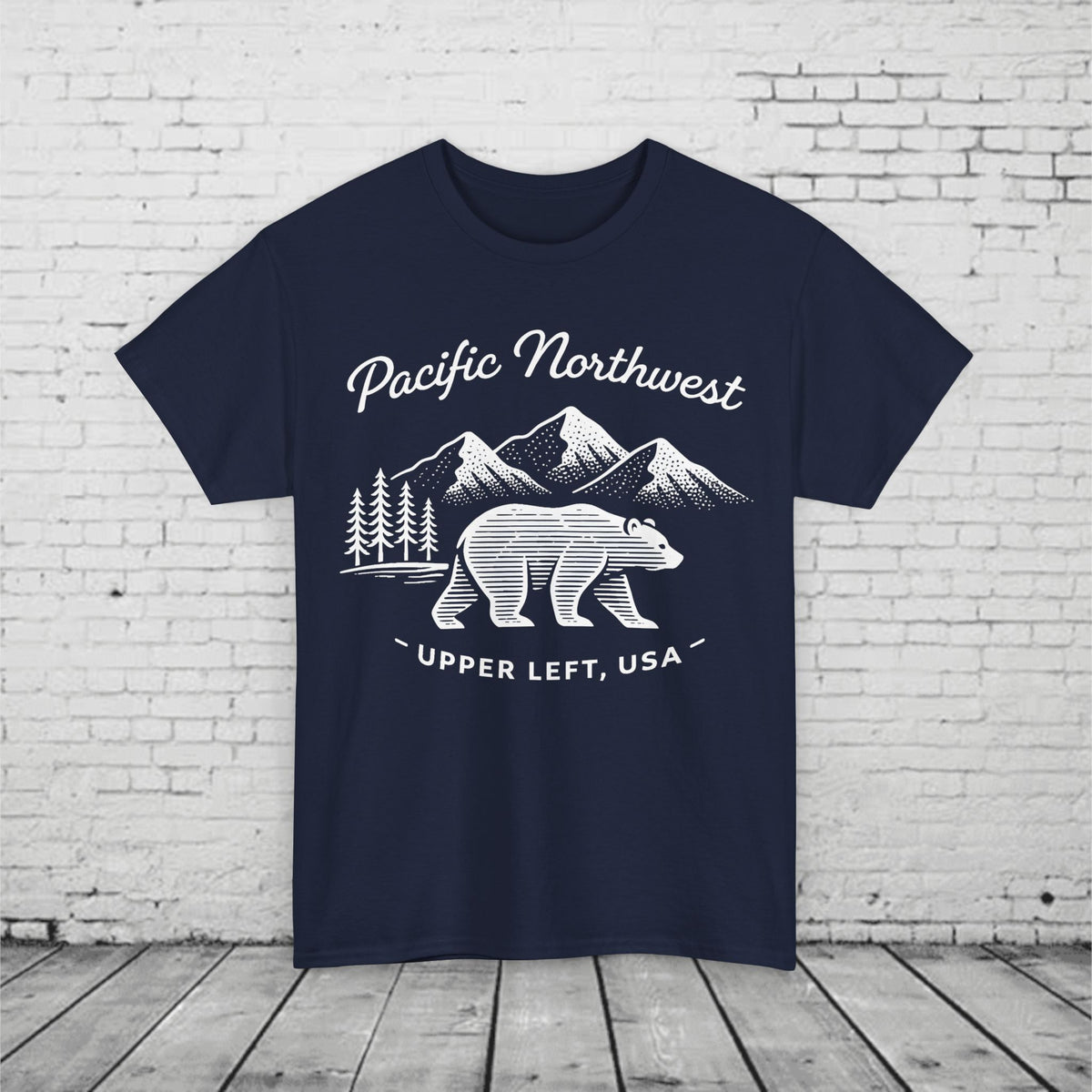 Pacific Northwest Bear Shirt - Minimalist PNW Graphic Tee, Upper Left USA, Unisex Heavy Cotton T-Shirt