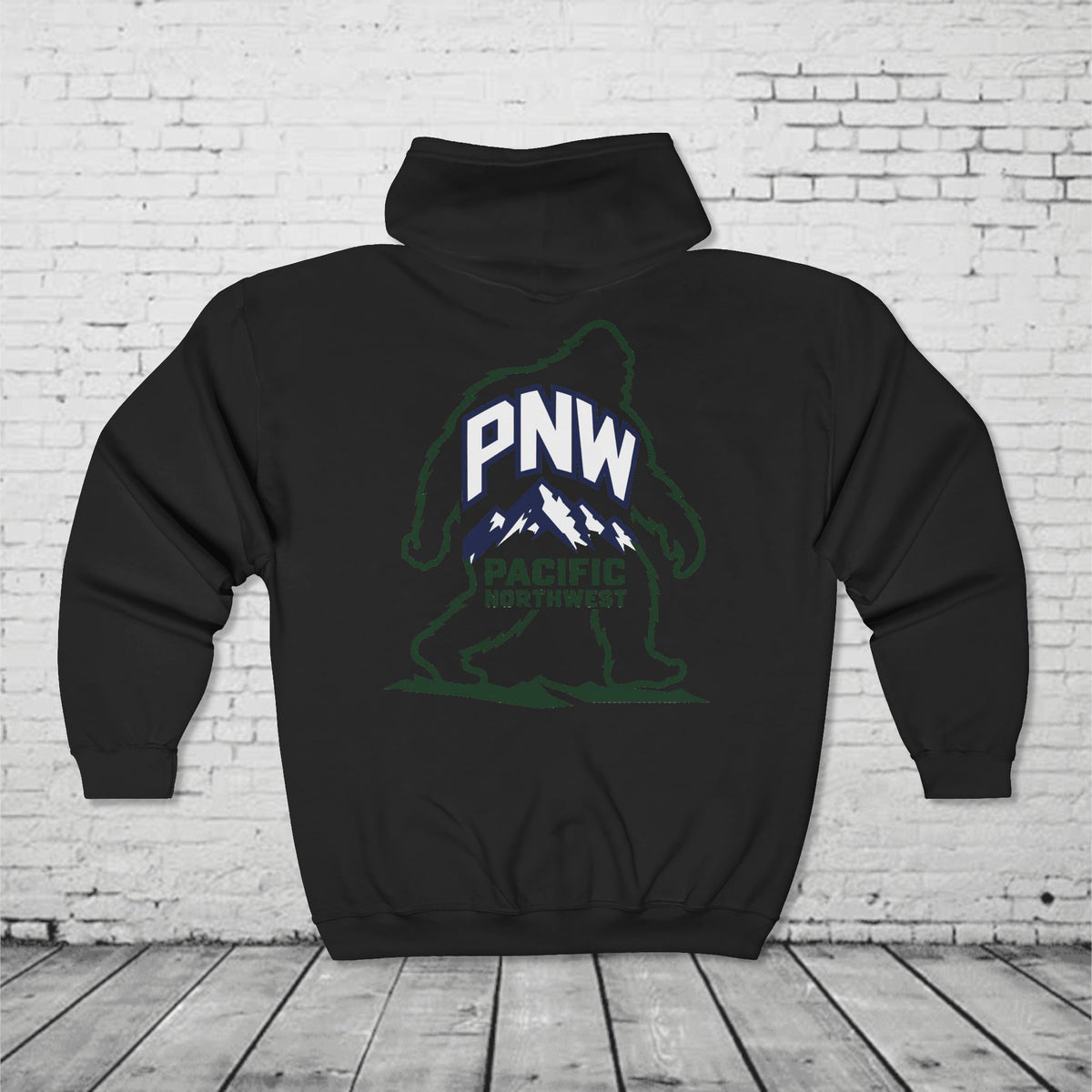 PNW Sasquatch Full Zip Hoodie – Pacific Northwest Bigfoot Mountain Graphic Sweatshirt