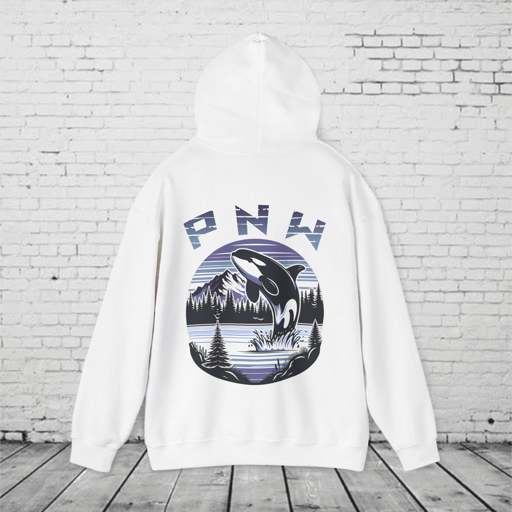 PNW Orca Hoodie – Pacific Northwest Whale, Mountain & Forest Graphic Unisex Hooded Sweatshirt
