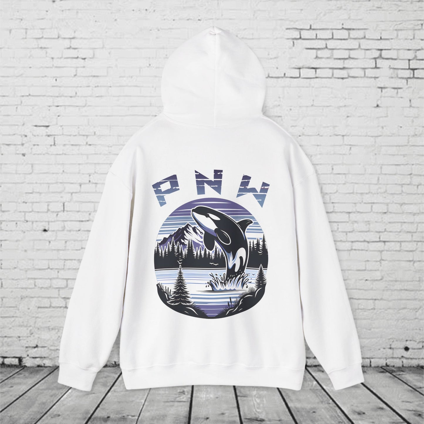 PNW Orca Hoodie – Pacific Northwest Whale, Mountain & Forest Graphic Unisex Hooded Sweatshirt