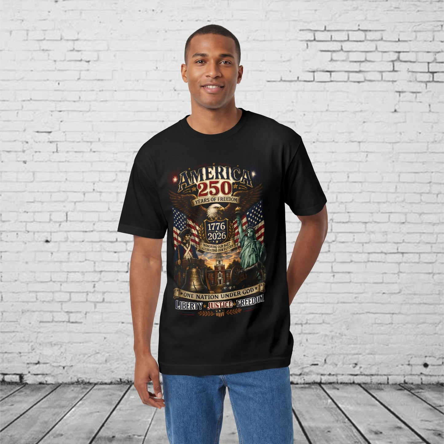 America 250 Patriotic T-Shirt | 1776–2026 Eagle, Liberty Bell & Statue of Liberty Tee | One Nation Under God Semiquincentennial Unisex Shirt