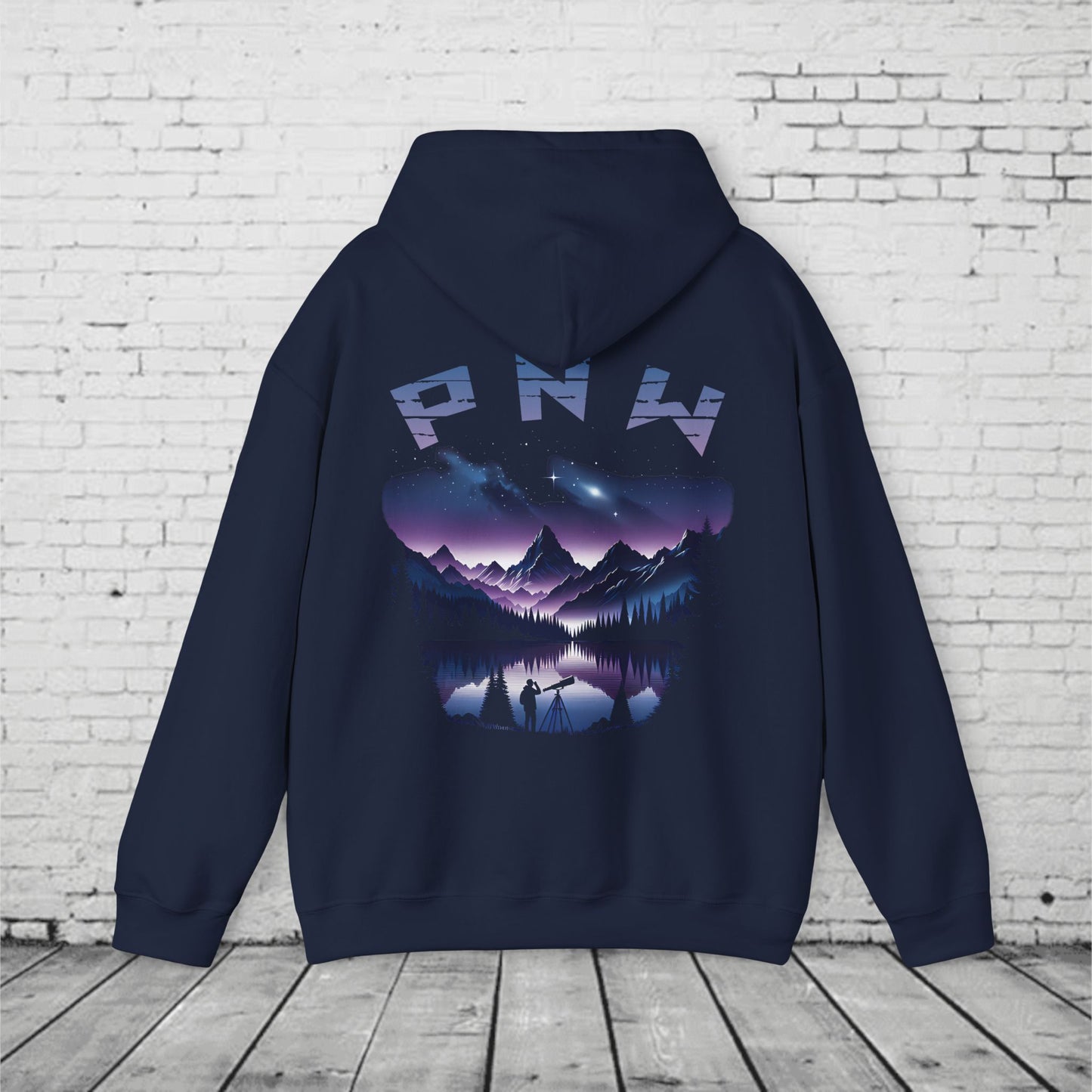 PNW Stargazer Hoodie – Pacific Northwest Night Sky Mountain Graphic, Astronomy Cosmic Unisex Pullover Sweatshirt
