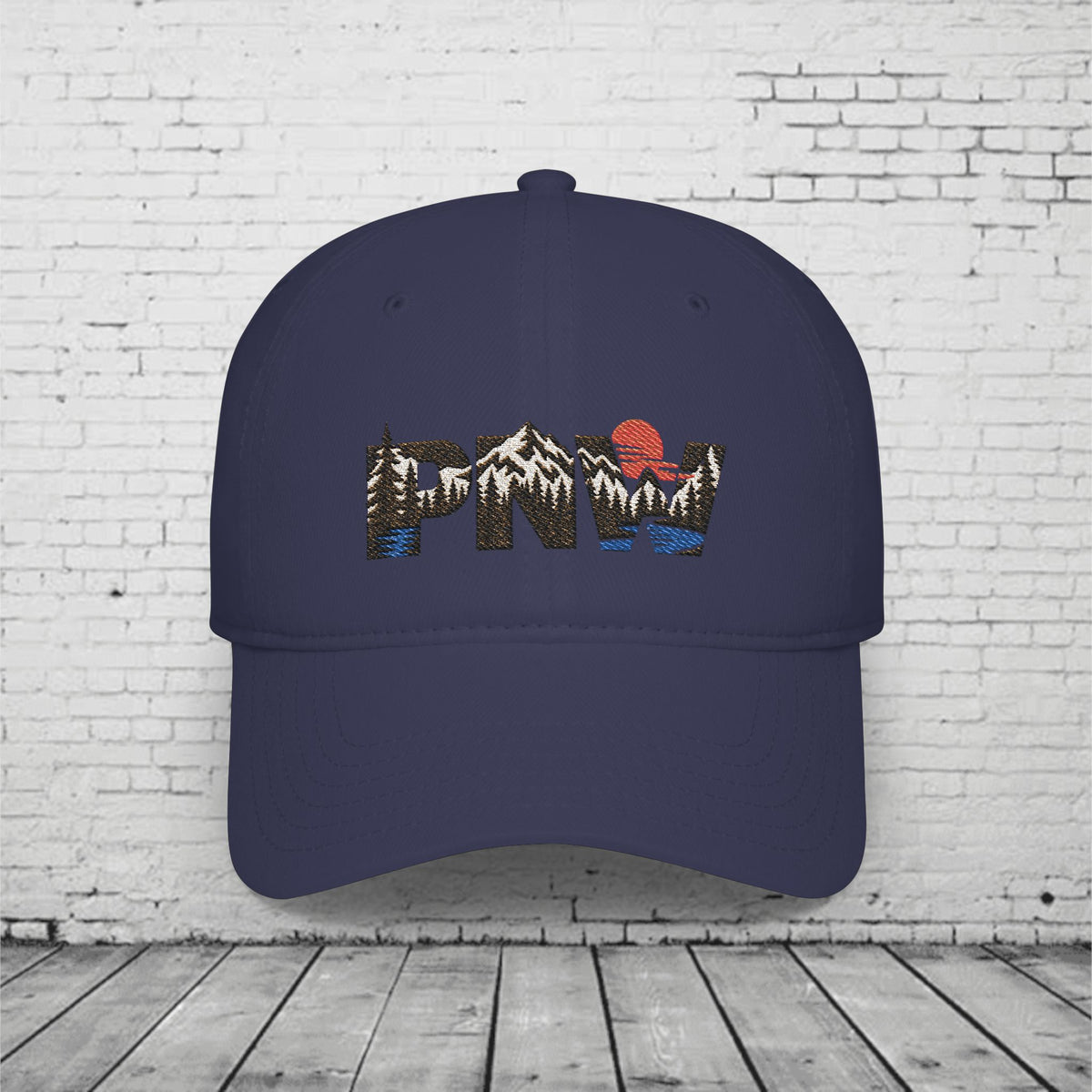 PNW Landscape Embroidered Low Profile Cap – Pacific Northwest Mountain Forest Dad Hat