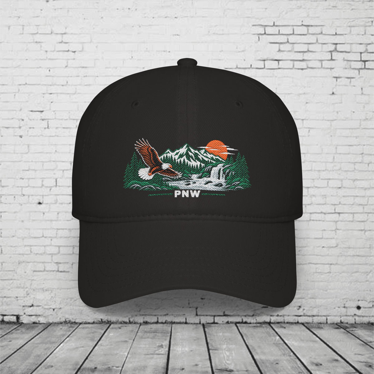 PNW Bald Eagle Embroidered Low Profile Cap – Pacific Northwest Mountain & Waterfall Hat