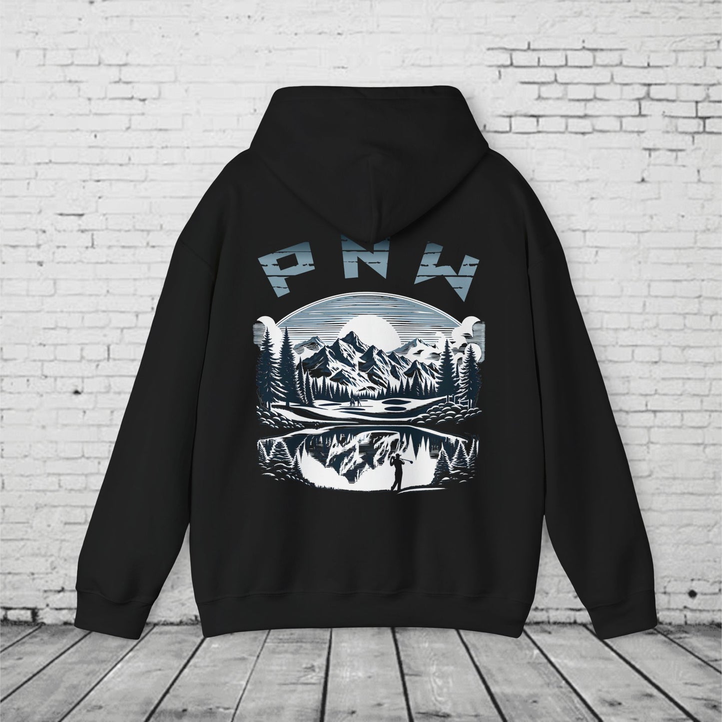 PNW Golf Hoodie – Pacific Northwest Mountain Golf Course Graphic, Vintage Nature Style Unisex Heavy Blend™ Hoodie