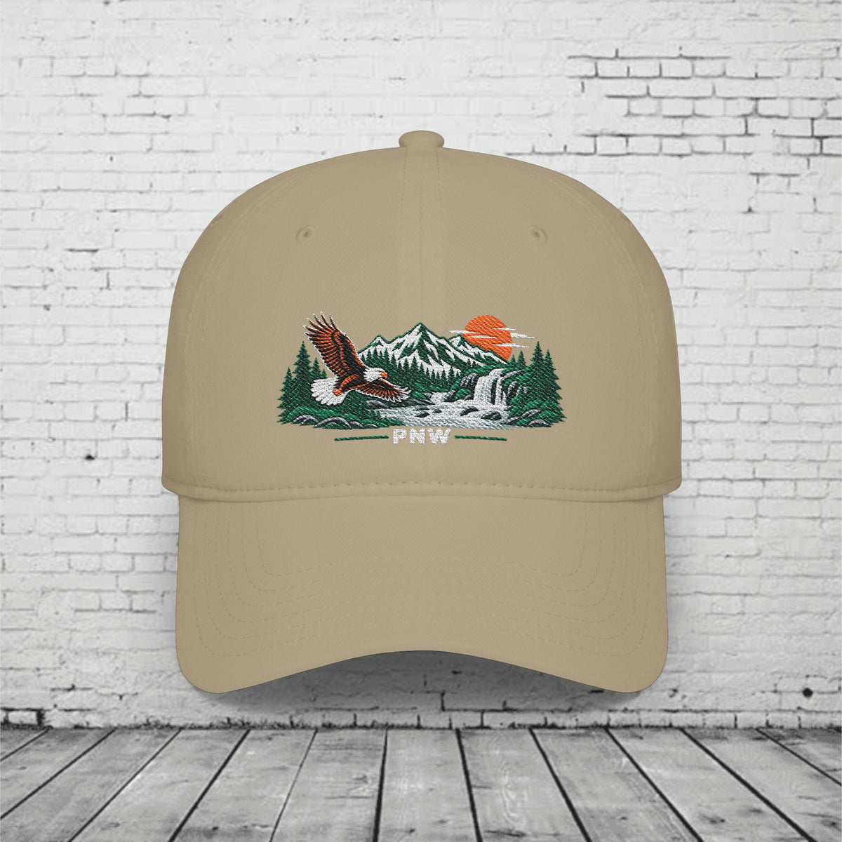 PNW Bald Eagle Embroidered Low Profile Cap – Pacific Northwest Mountain & Waterfall Hat