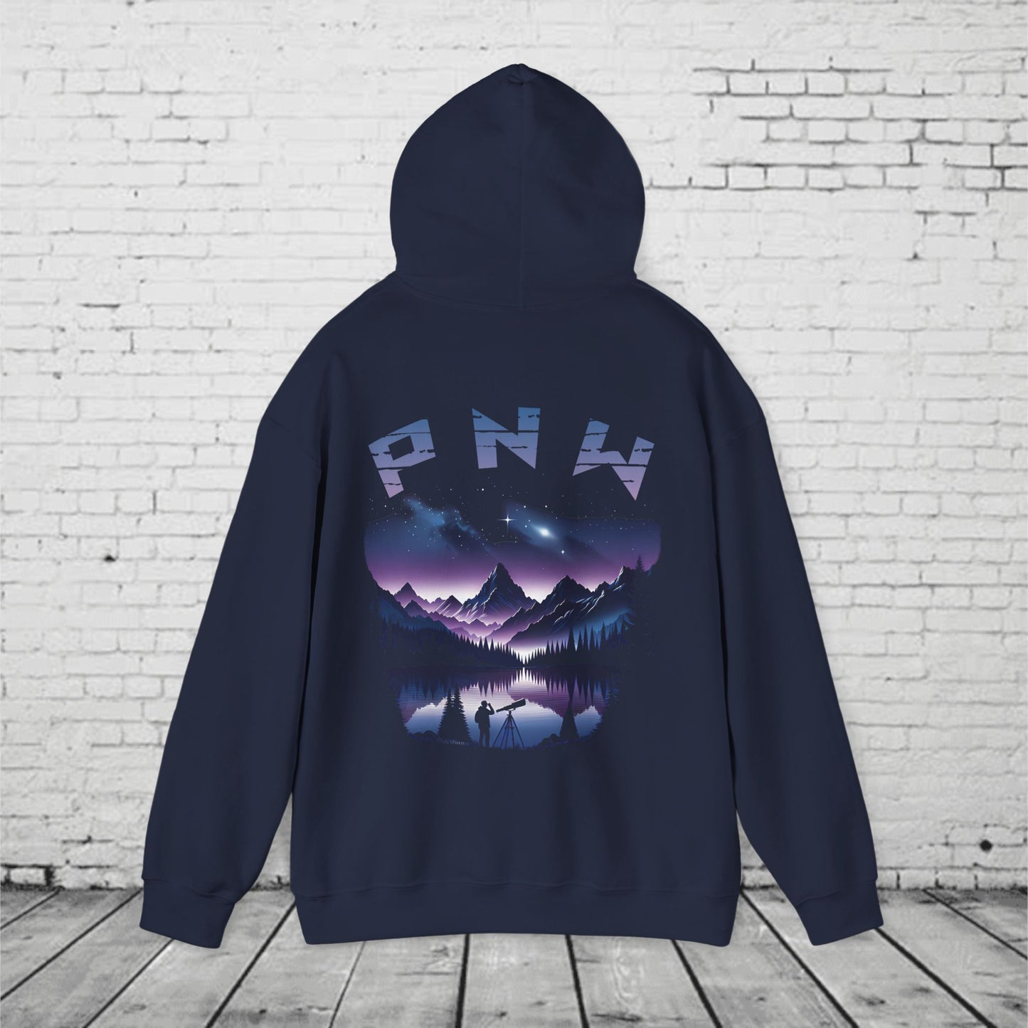 PNW Stargazer Hoodie – Pacific Northwest Night Sky Mountain Graphic, Astronomy Cosmic Unisex Pullover Sweatshirt
