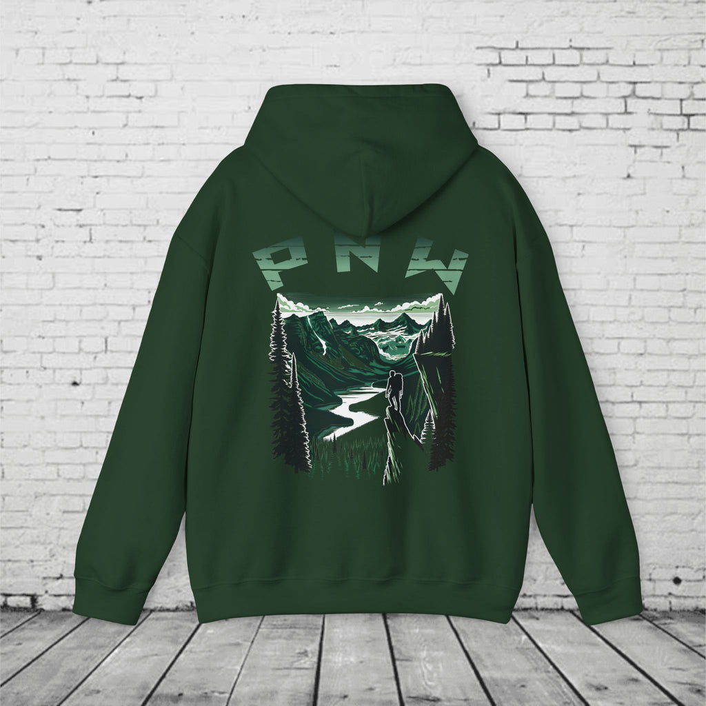 Pacific Northwest Adventure Hoodie – PNW Mountain Climber Graphic Hooded Sweatshirt