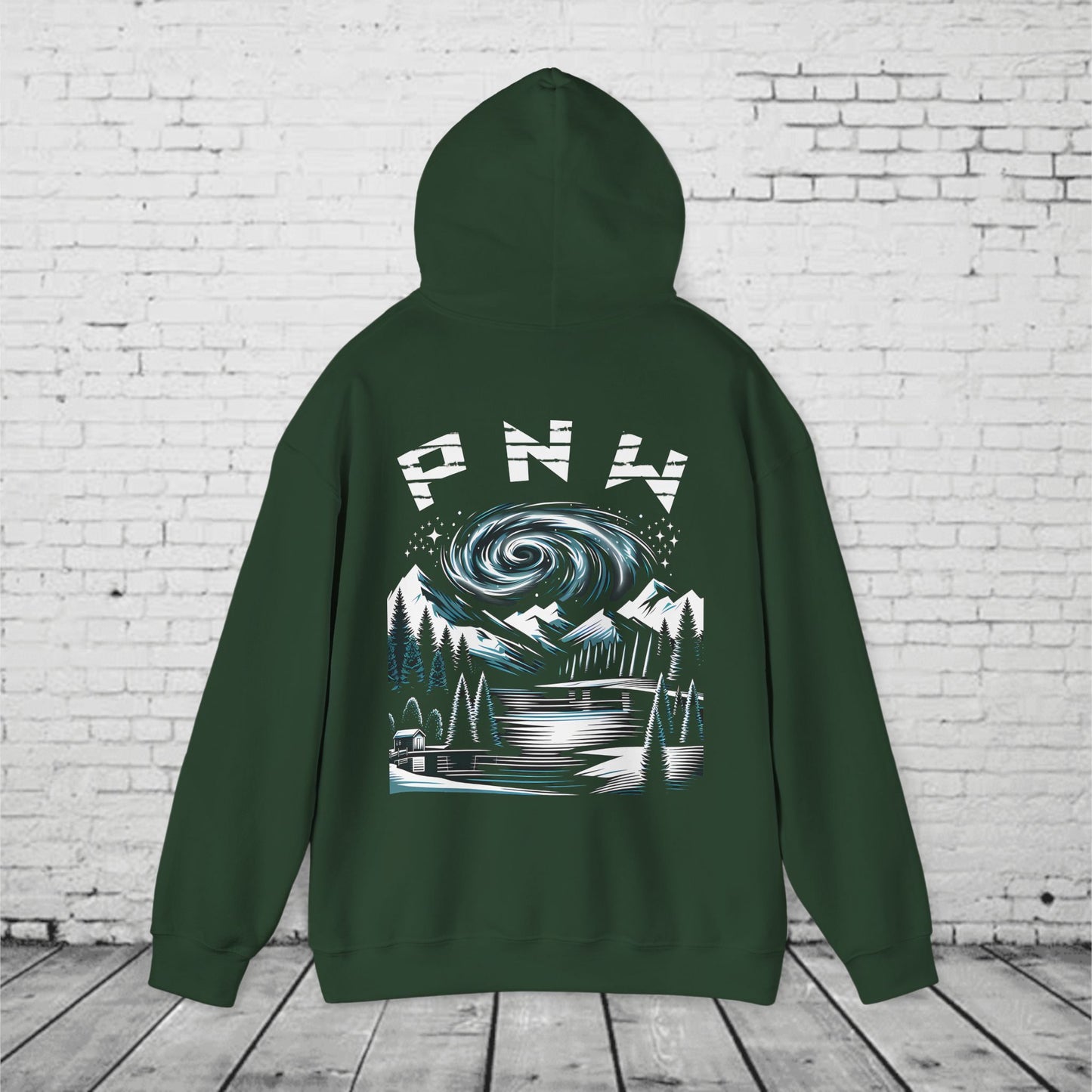PNW Mountain Night Sky Hoodie – Pacific Northwest Forest Graphic Sweatshirt