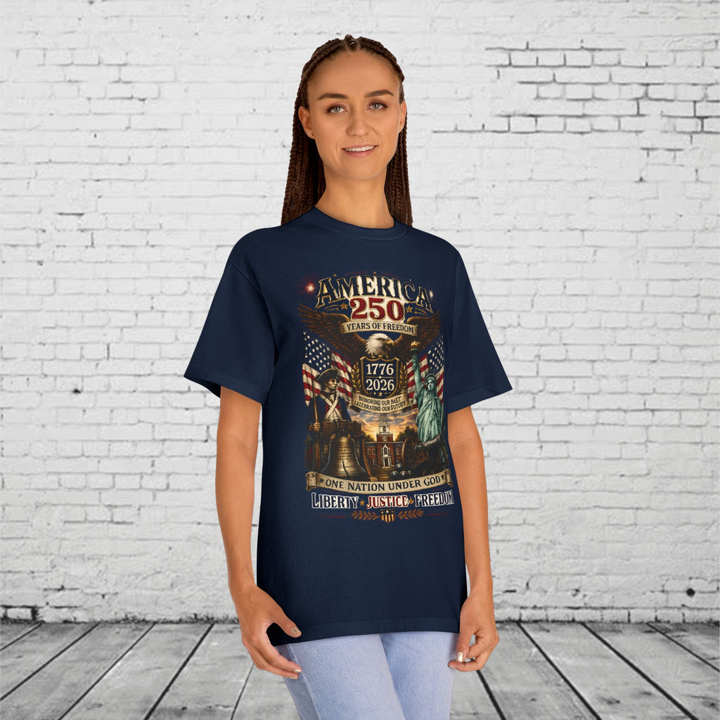 America 250 Patriotic T-Shirt | 1776–2026 Eagle, Liberty Bell & Statue of Liberty Tee | One Nation Under God Semiquincentennial Unisex Shirt