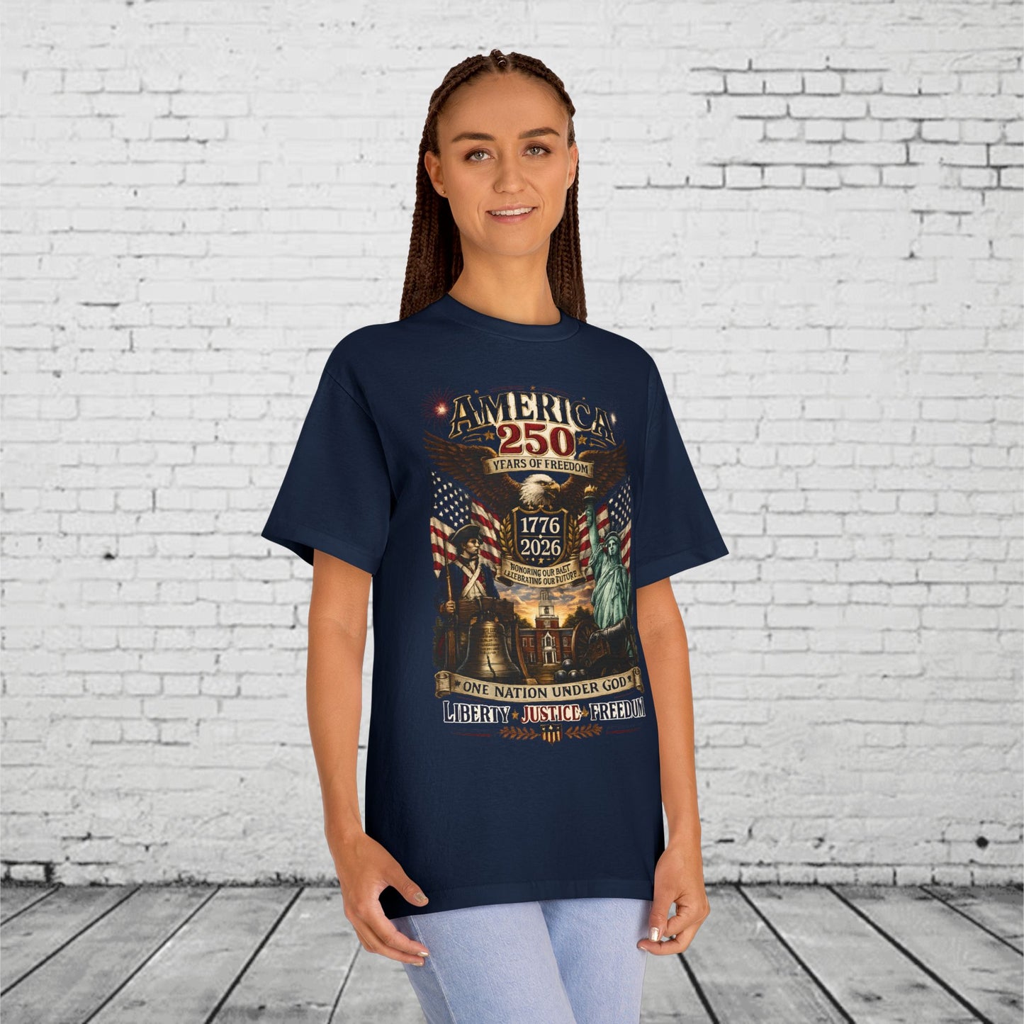 America 250 Patriotic T-Shirt | 1776–2026 Eagle, Liberty Bell & Statue of Liberty Tee | One Nation Under God Semiquincentennial Unisex Shirt