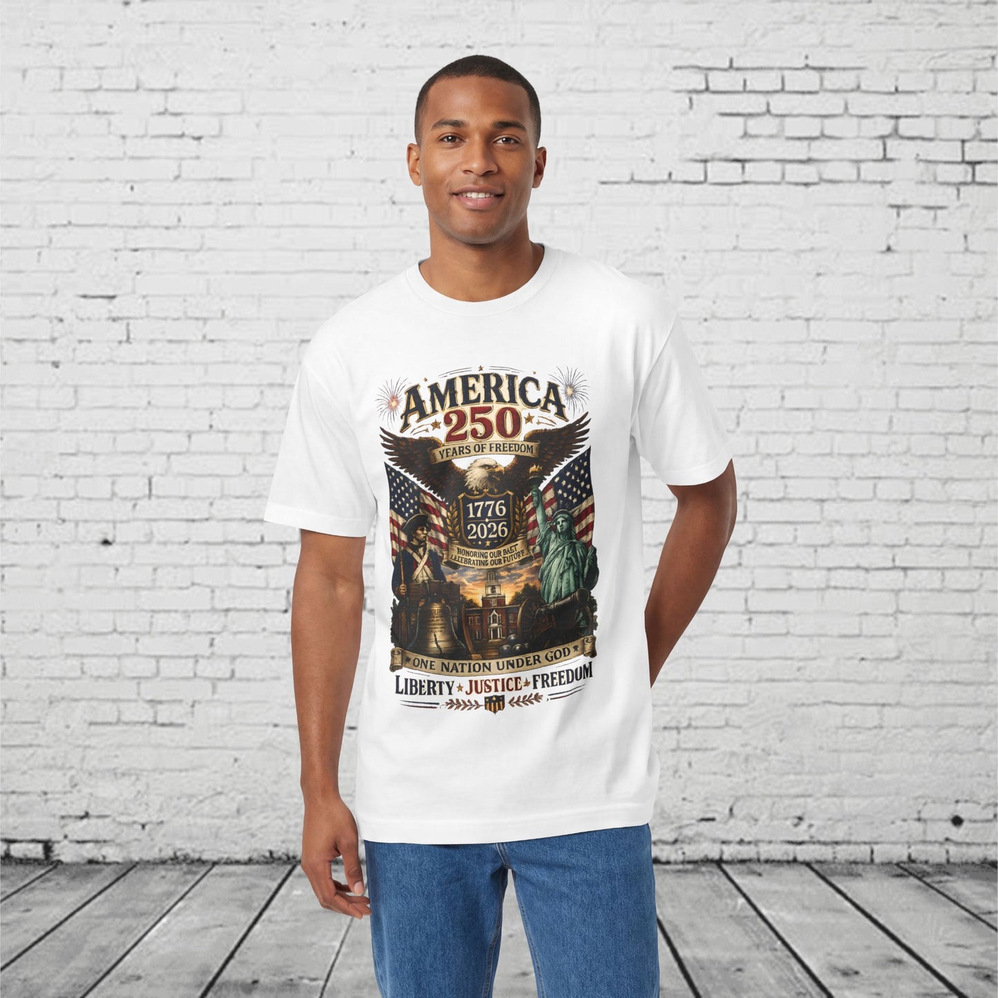 America 250 Patriotic T-Shirt | 1776–2026 Eagle, Liberty Bell & Statue of Liberty Tee | One Nation Under God Semiquincentennial Unisex Shirt