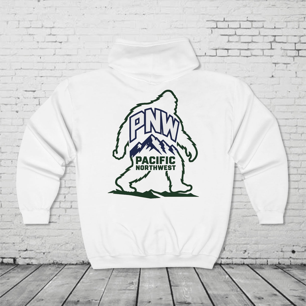 PNW Sasquatch Full Zip Hoodie – Pacific Northwest Bigfoot Mountain Graphic Sweatshirt