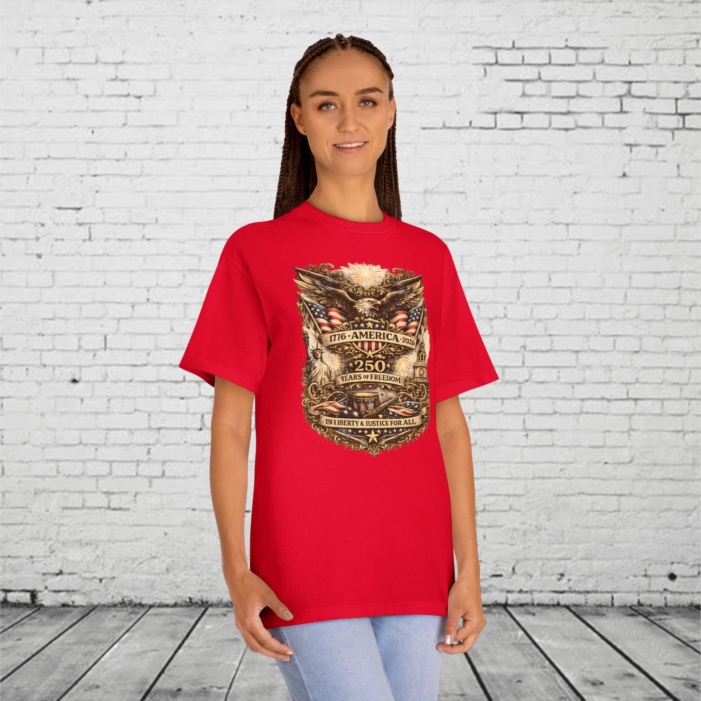 America 250 Years of Freedom Patriotic T-Shirt | 1776–2026 Eagle, Liberty & Justice Graphic Tee | Semiquincentennial Unisex Shirt