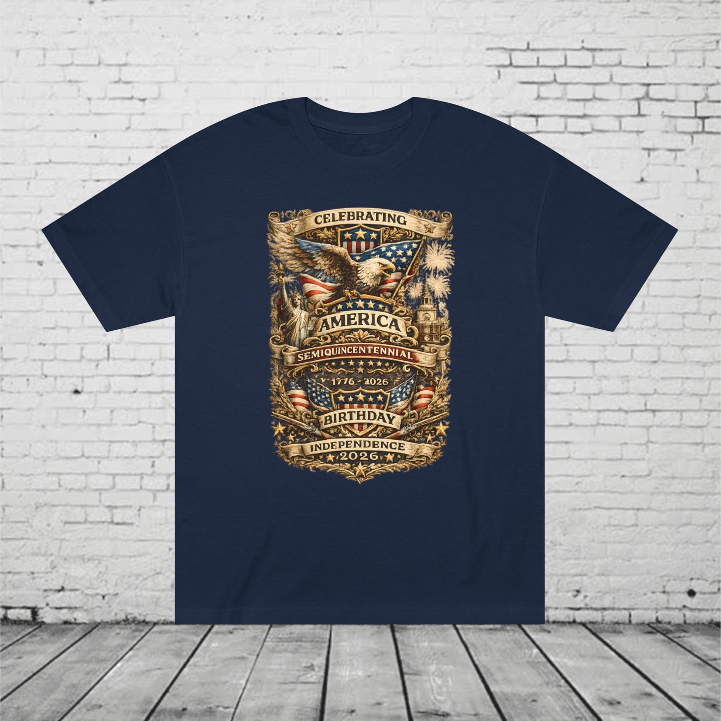 America 250 Semiquincentennial Patriotic T-Shirt | 250 Years of Freedom Eagle, Statue of Liberty & Independence Hall Tee | Independence Day 2026 Unisex Shirt