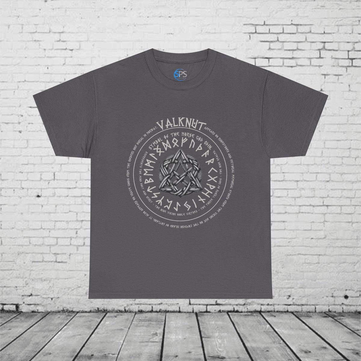 Valknut Norse Mythology T-Shirt - Odin Symbol, Viking Rune Circle, Nine Realms, Pagan Nordic Symbol, Ancient Viking Design Heavy Cotton Tee