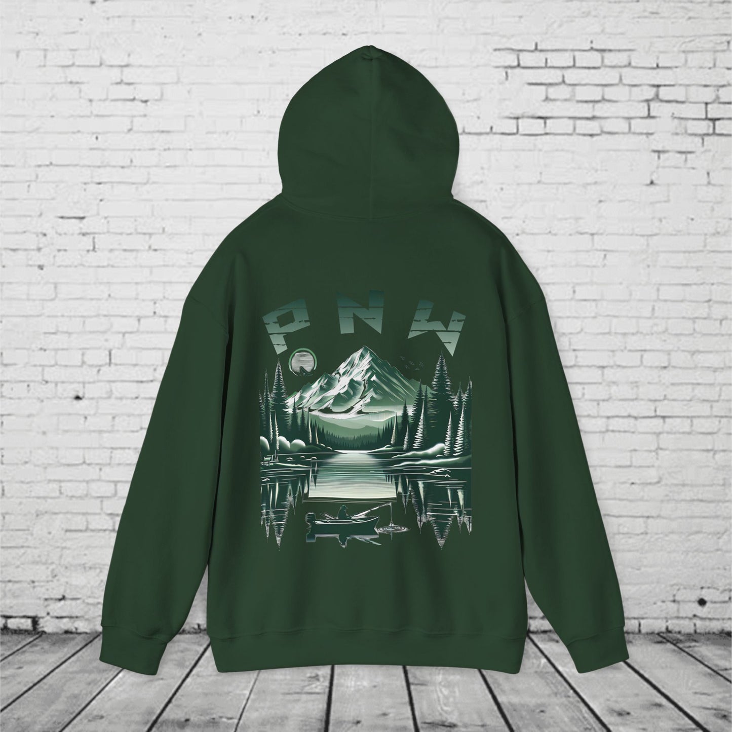 PNW Fishing Hoodie – Scenic Mountain & Lake Graphic | Pacific Northwest Adventure Sweatshirt