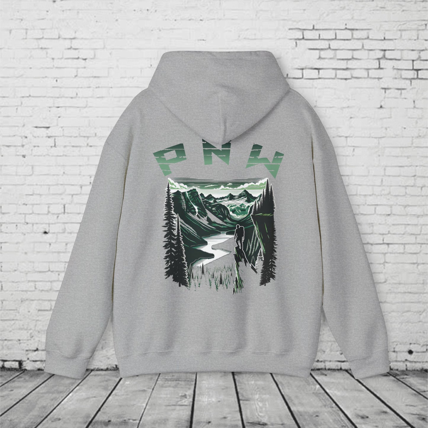 Pacific Northwest Adventure Hoodie – PNW Mountain Climber Graphic Hooded Sweatshirt