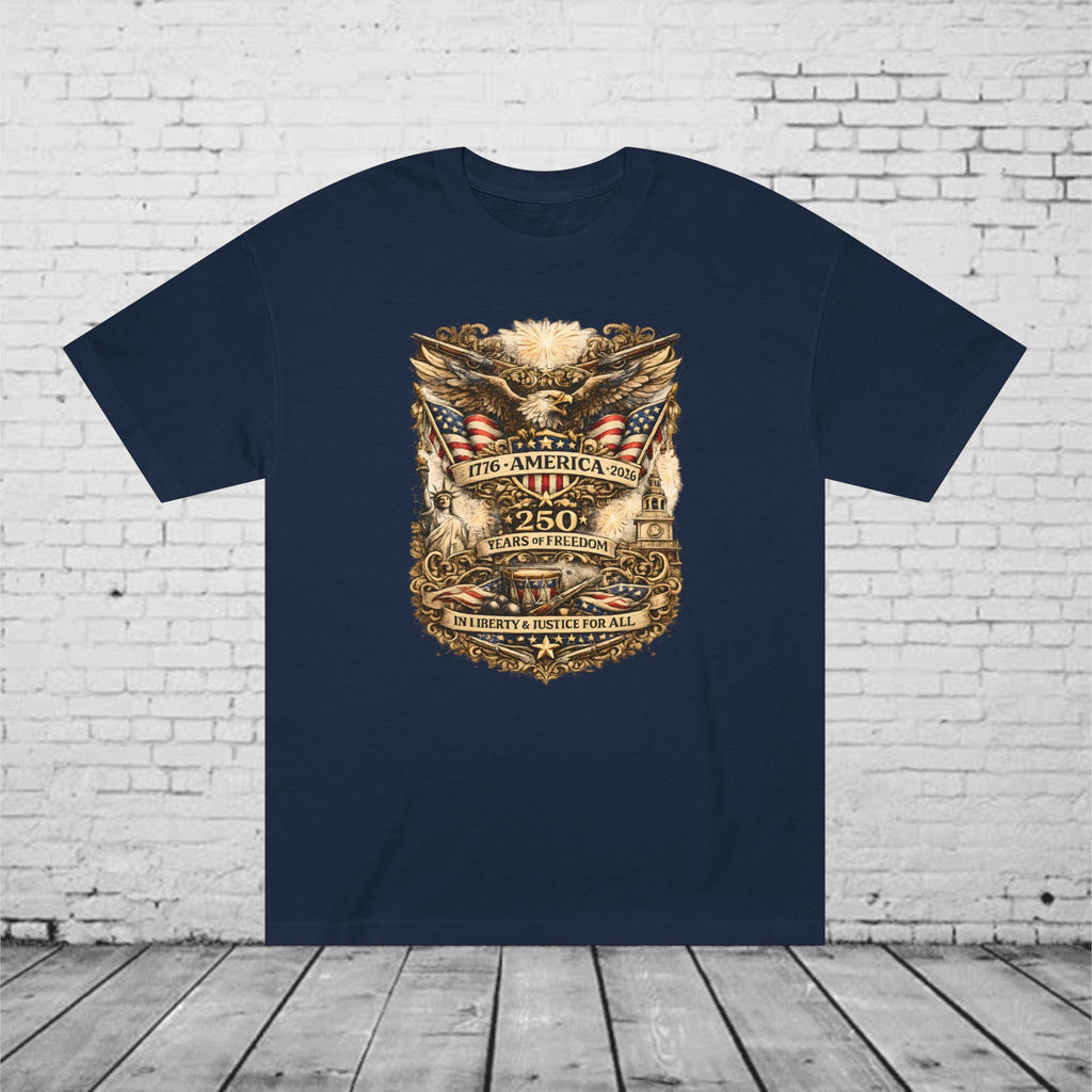 America 250 Years of Freedom Patriotic T-Shirt | 1776–2026 Eagle, Liberty & Justice Graphic Tee | Semiquincentennial Unisex Shirt