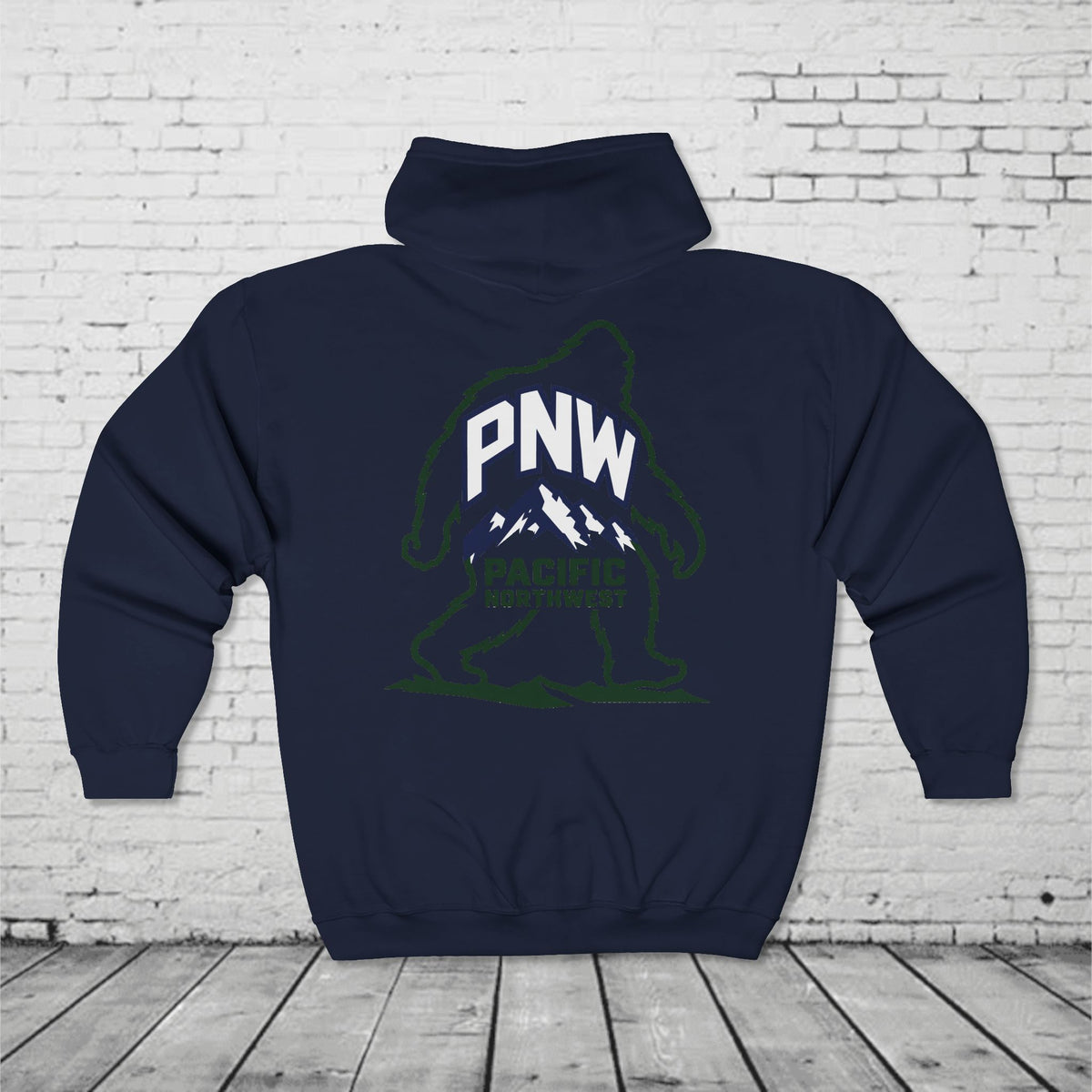 PNW Sasquatch Full Zip Hoodie – Pacific Northwest Bigfoot Mountain Graphic Sweatshirt