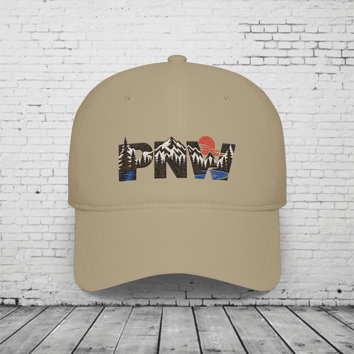 PNW Landscape Embroidered Low Profile Cap – Pacific Northwest Mountain Forest Dad Hat