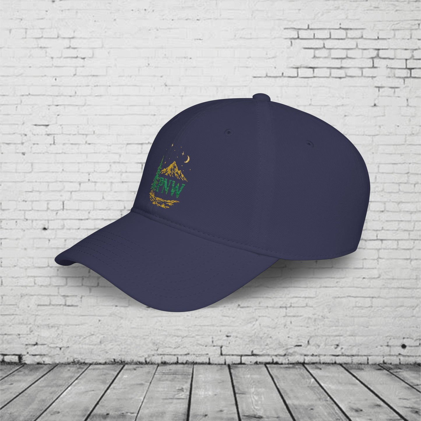 PNW Mountain & Pine Tree Baseball Cap | Pacific Northwest Outdoor Adventure Hat with Hidden Sasquatch
