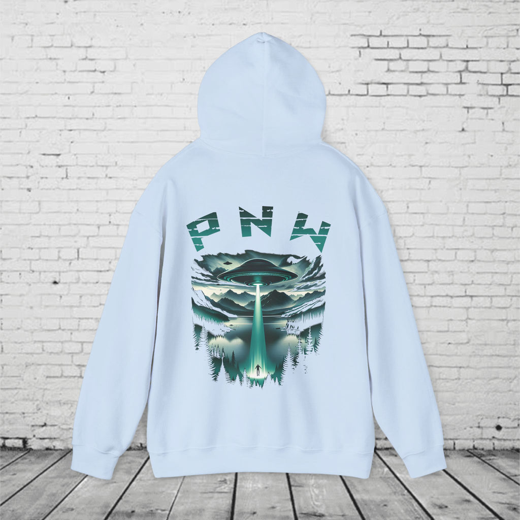 PNW Alien Abduction Hoodie – Retro UFO Pacific Northwest Sci-Fi Sweatshirt