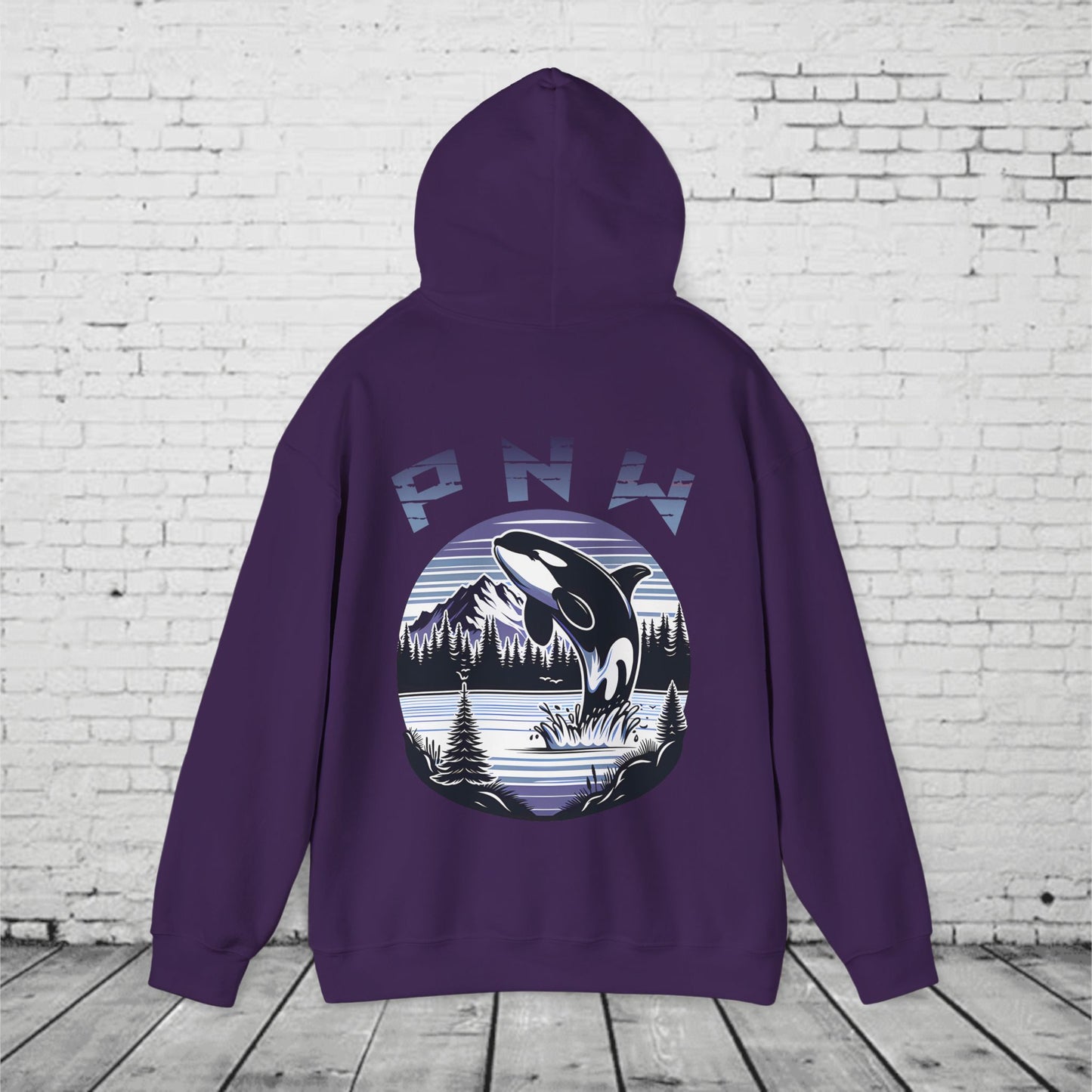 PNW Orca Hoodie – Pacific Northwest Whale, Mountain & Forest Graphic Unisex Hooded Sweatshirt