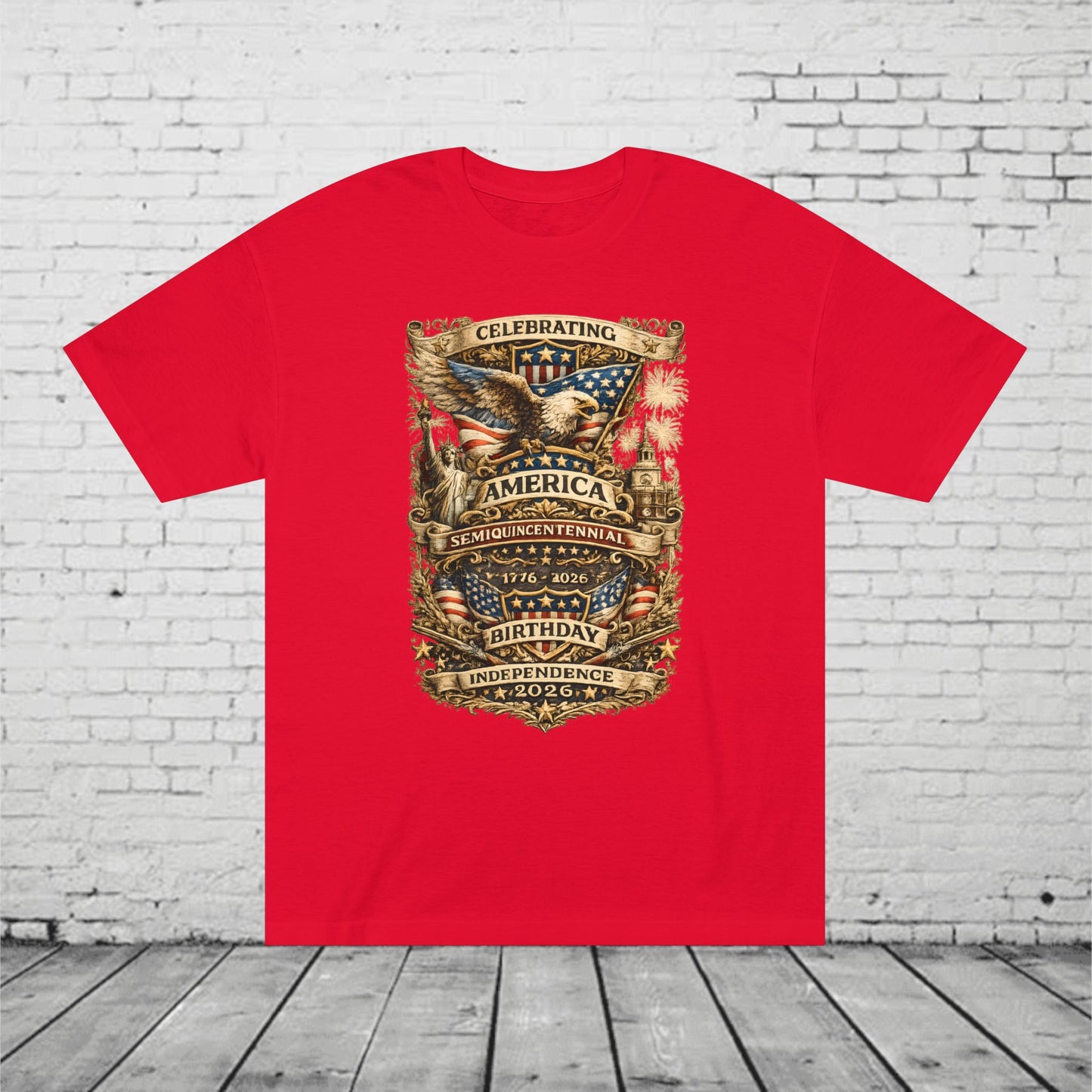 America 250 Semiquincentennial Patriotic T-Shirt | 250 Years of Freedom Eagle, Statue of Liberty & Independence Hall Tee | Independence Day 2026 Unisex Shirt