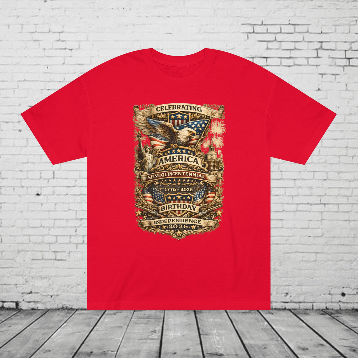 America 250 Semiquincentennial Patriotic T-Shirt | 250 Years of Freedom Eagle, Statue of Liberty & Independence Hall Tee | Independence Day 2026 Unisex Shirt