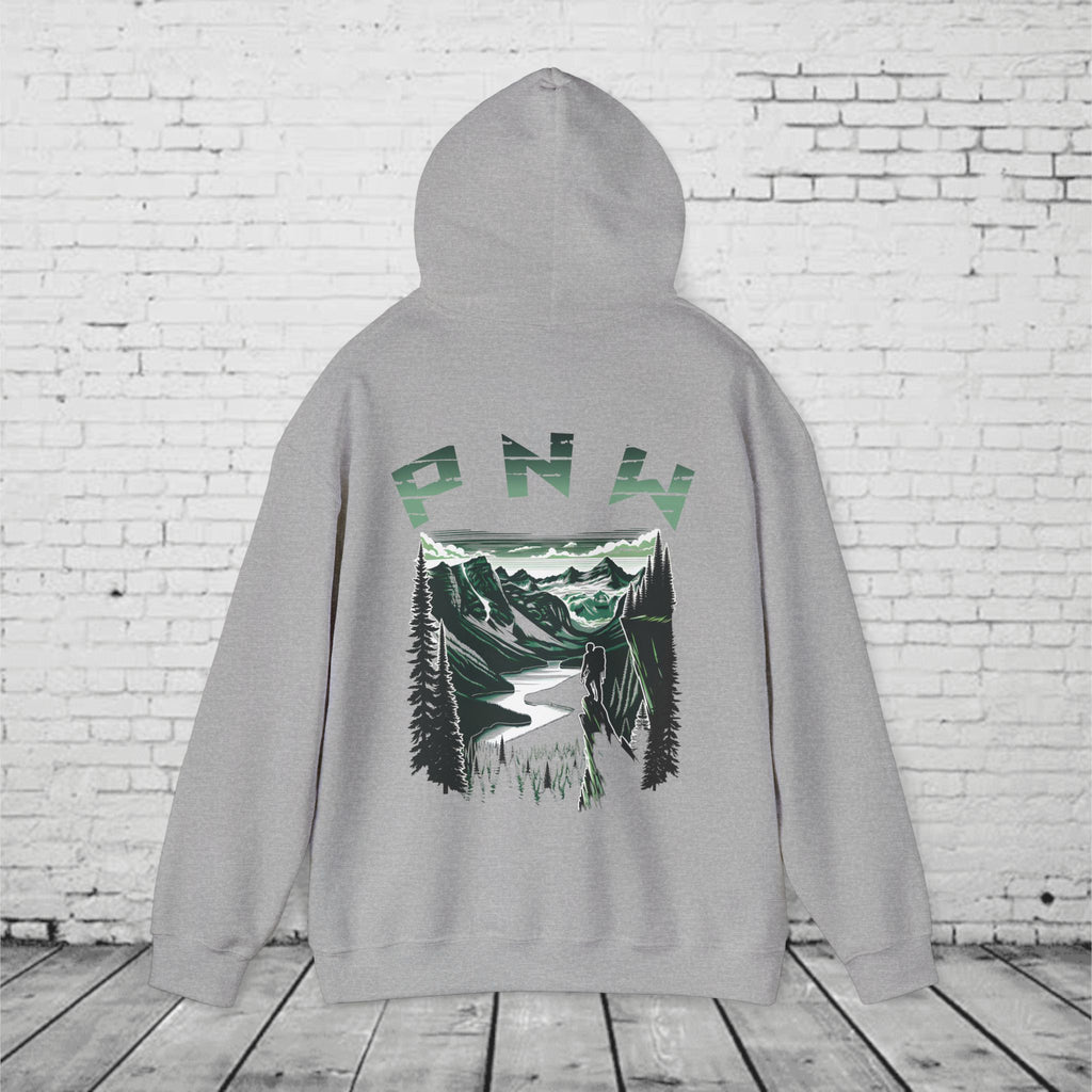 Pacific Northwest Adventure Hoodie – PNW Mountain Climber Graphic Hooded Sweatshirt